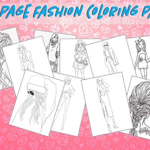 Instant Download Fashion Illustration Coloring Book for (Digital) or (print) use, 30 Pages, Letter Size 8.5"x11" For Adult And Kids