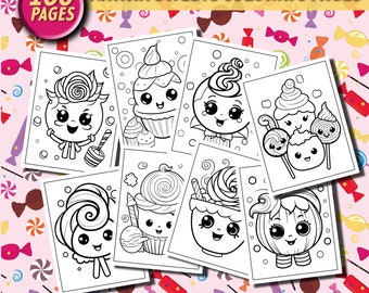 Kawaii Sweets Coloring Pages for Kids and Adults | 100 Pages of Fun Sweets Desserts and Candys PDF Print | JUMBO SET