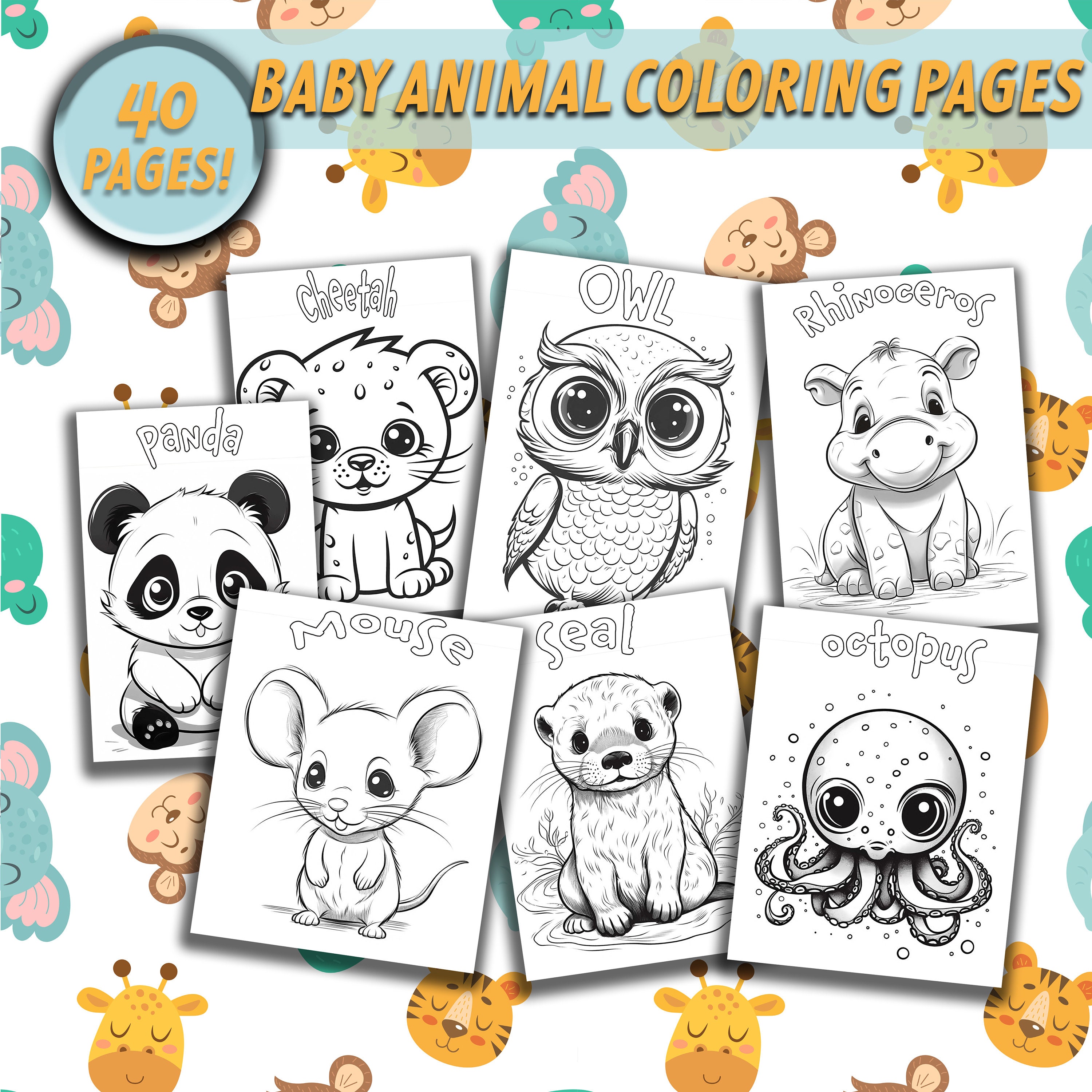 40 Cute Animal Coloring Pages for Kids Vol. 1, Cute Animal Coloring Pages for Kids, Kids ...