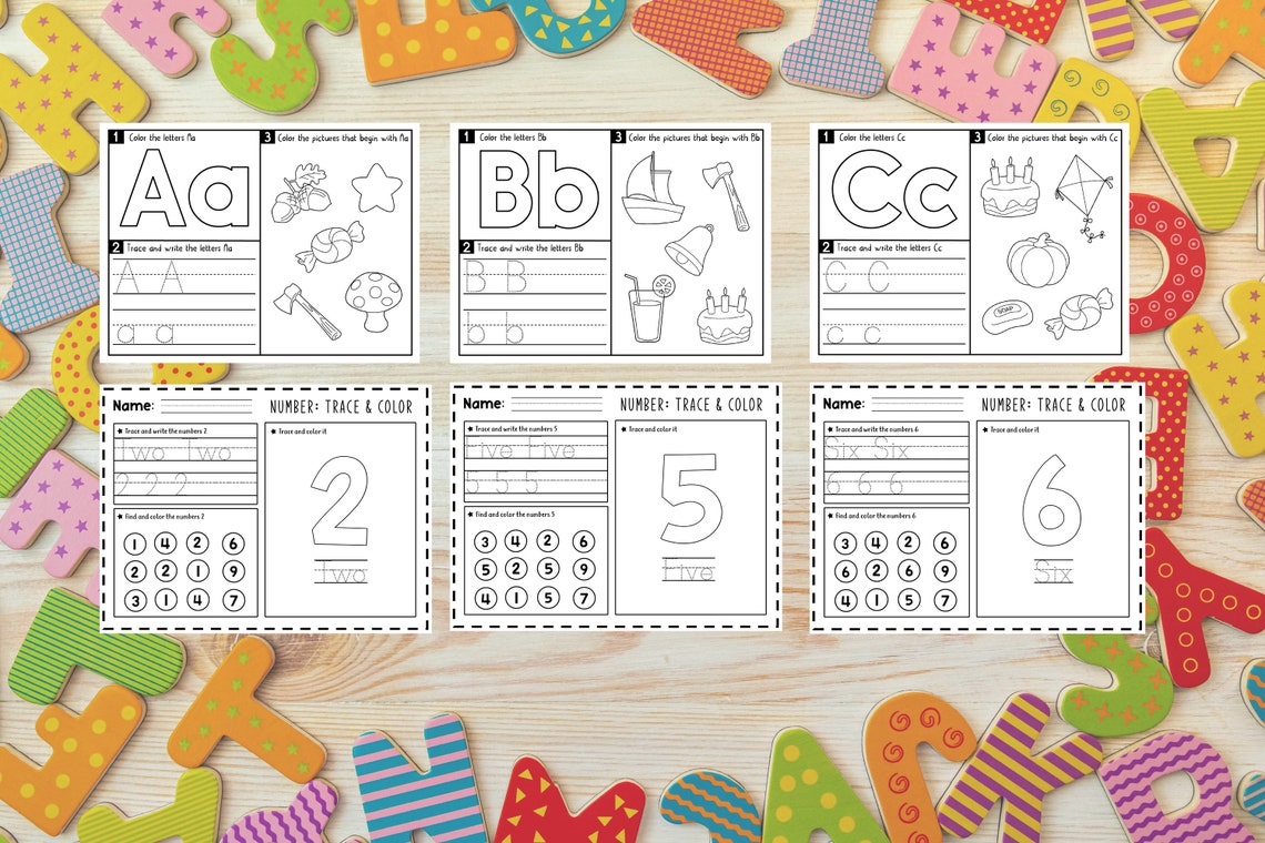 Preschool ABC and Numbers Worksheets 100 Pages Digital PDF - Etsy