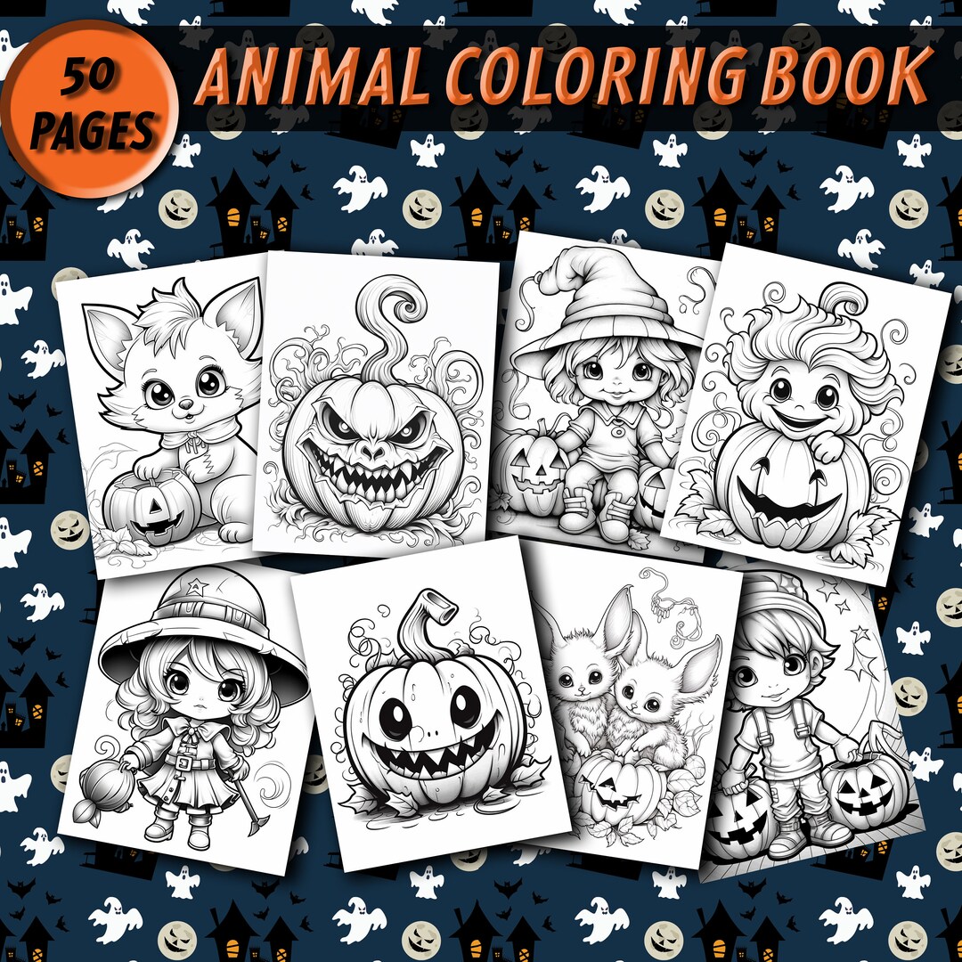 Spooky Halloween Coloring Book 50 PAGES Coloring Pages Fall Themed L