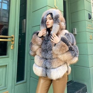 Real Frost Fox Fur Jacket .fox Fur Coat Oversized Fur Jacket Luxury ...