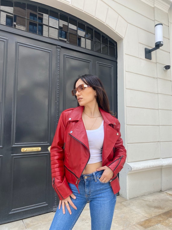 Leather Jackets Red Short-long With Zipper Lambskin Leather - Etsy