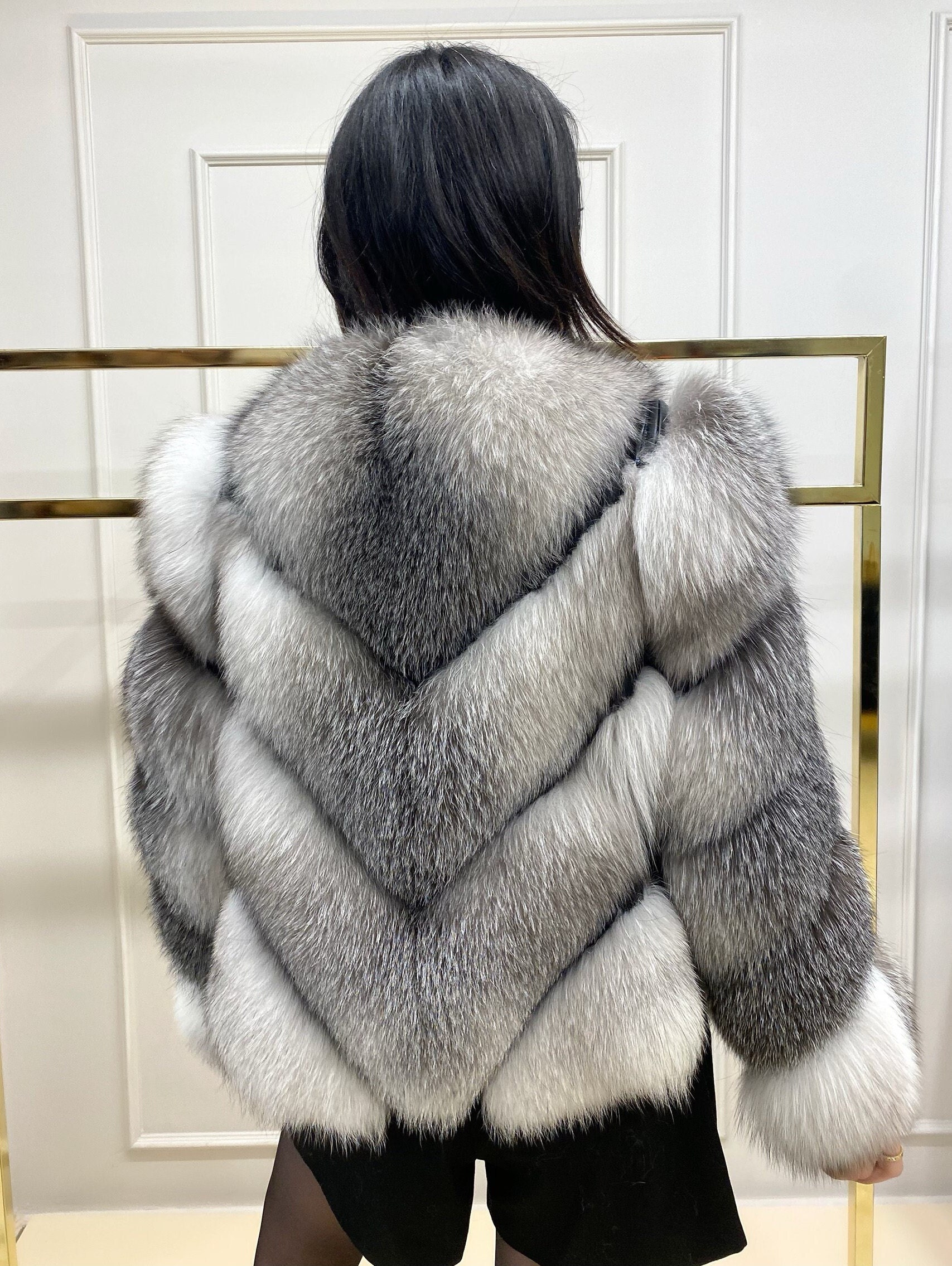 Alpacan %100 Long Gray Women's Jacket With Frost Fox Fur 