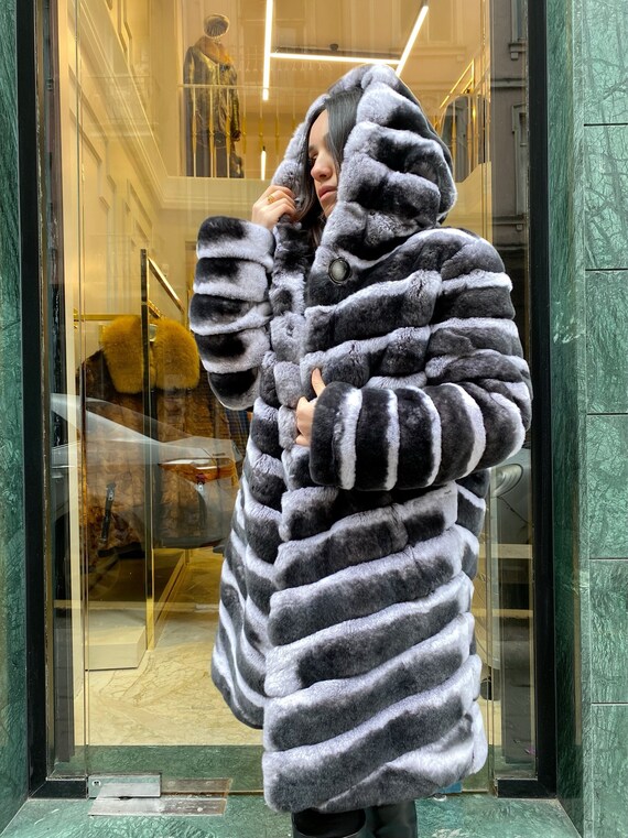 Chinchilla Style Real Rex Rabbit Fur Coat in 2023