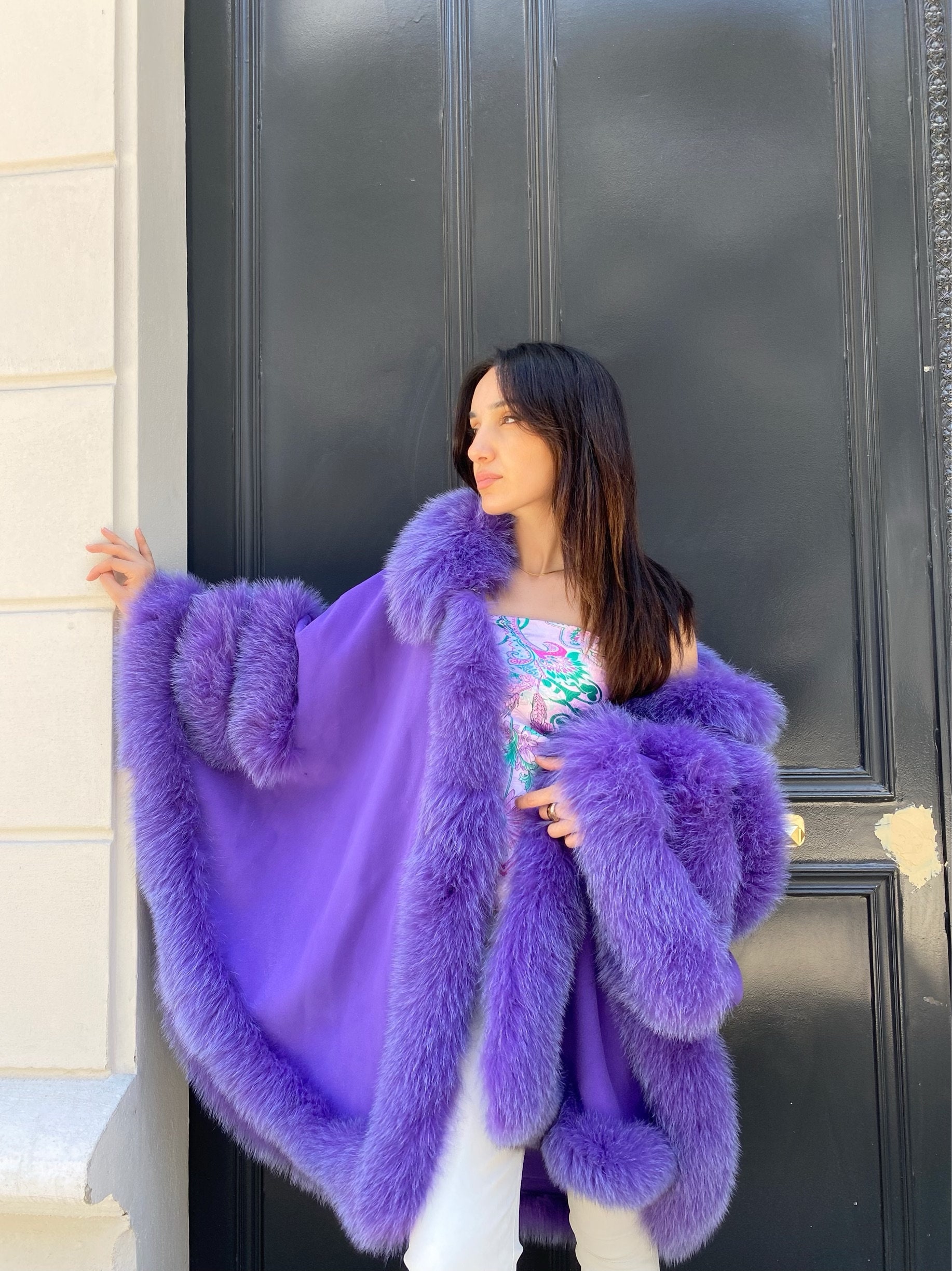 purple fur coat plus size