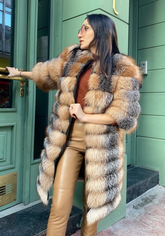 Fox Fur Coat Women s Long Winter Transformer Jacket Short or Long