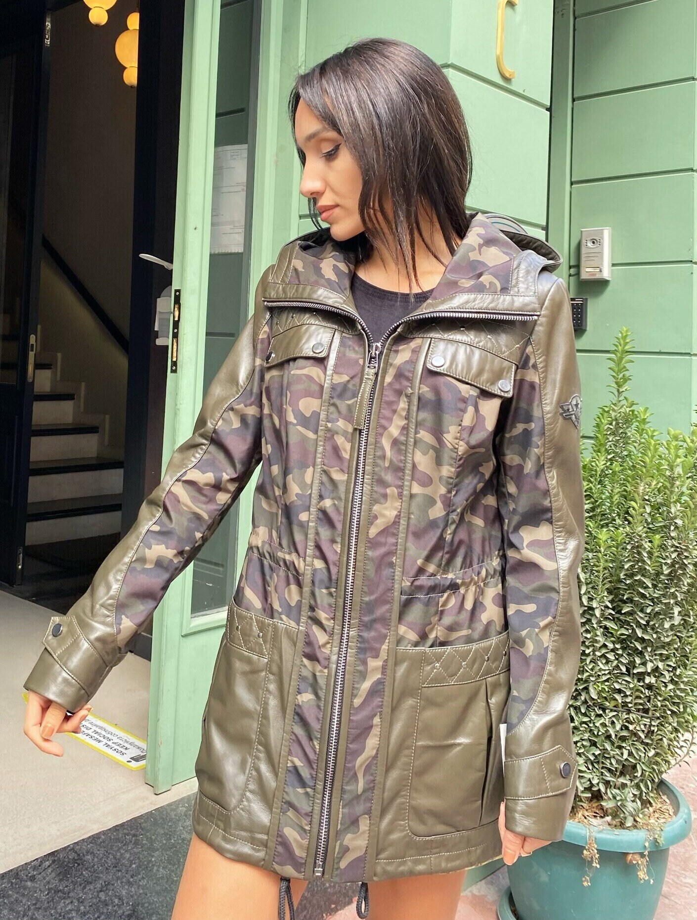 camouflage leather jacket womens