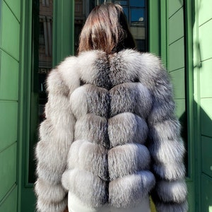 Gray Real Frost Fox Fur Jacket Women Winter Bomber Fox Fur - Etsy