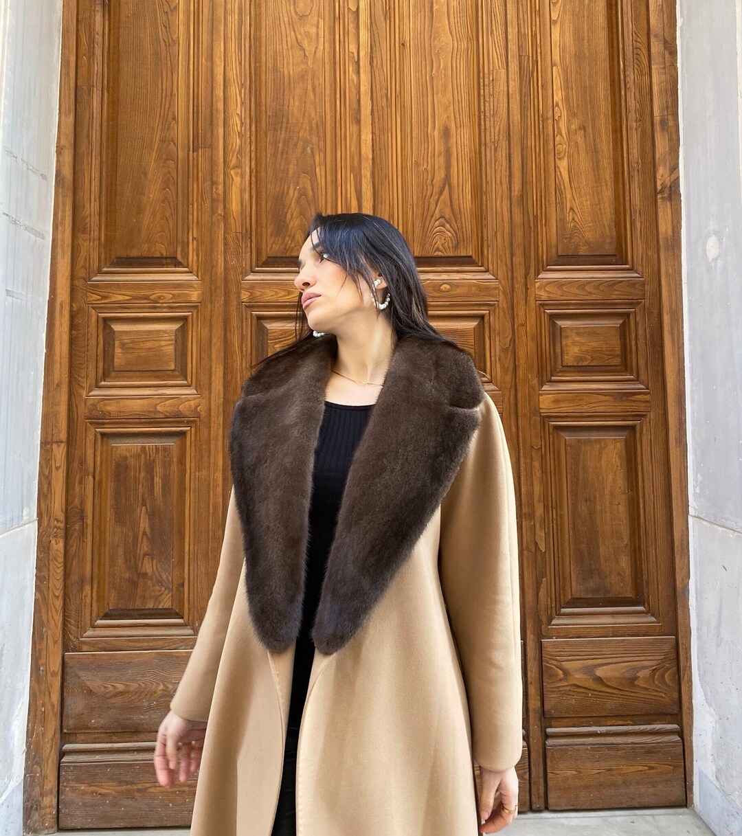 5276 Cream High Collar Cashmere Coat