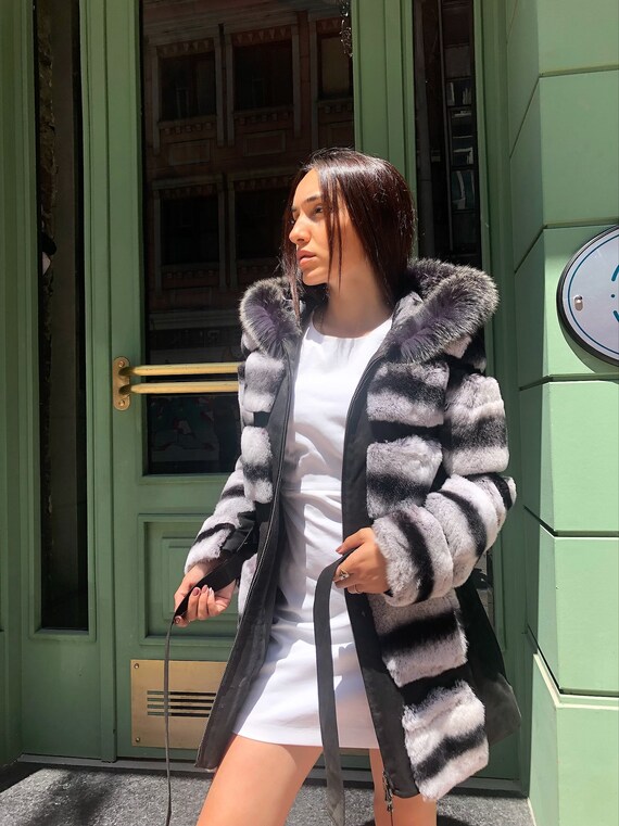 Rex Ultra Soft Women s Jacket With Belt and Hood.womens Fur Luxury