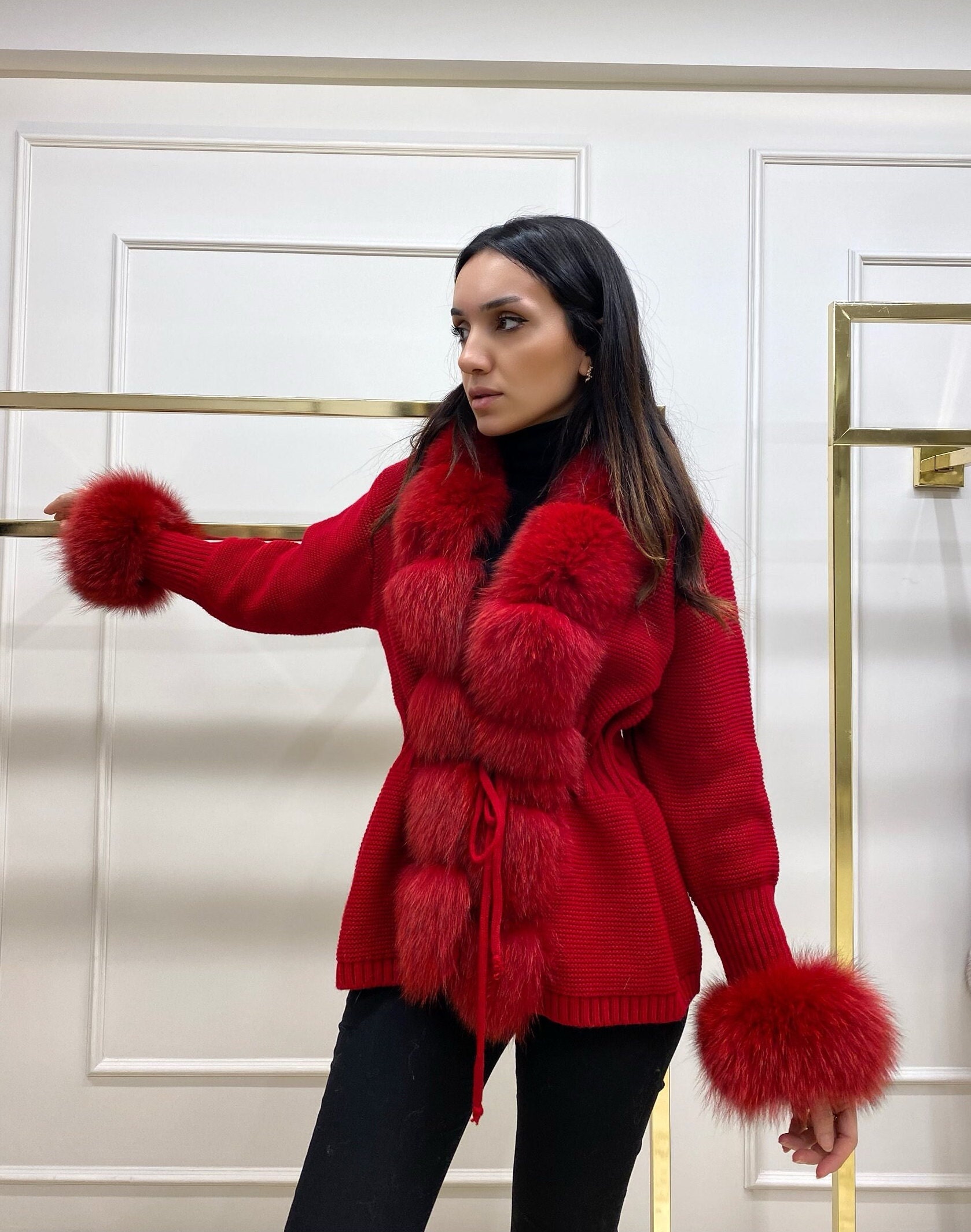 Zara red deals faux fur coat