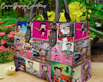 Betty Boop Vintage Leather Handbag, Betty Boop Leather Shoulder Bag, Top Handle Bag, Vintage HandBag, Custom Crossbody Bag