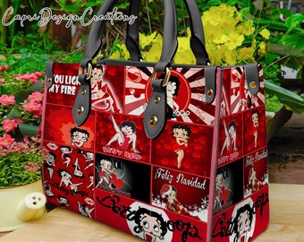 Betty Boop Vintage Leather Handbag, Betty Boop Leather Shoulder Bag, Top Handle Bag, Vintage HandBag, Custom Crossbody Bag