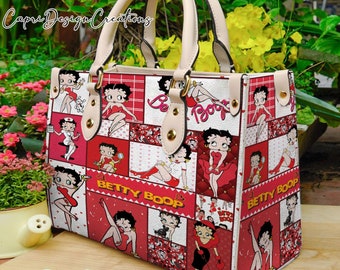 Betty Boop Vintage Leather Handbag, Betty Boop Leather Shoulder Bag, Top Handle Bag, Vintage HandBag, Custom Crossbody Bag