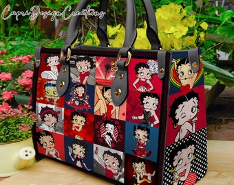 Betty Boop Vintage Leather Handbag, Betty Boop Leather Shoulder Bag, Top Handle Bag, Vintage HandBag, Custom Crossbody Bag