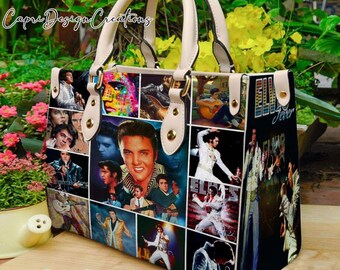 Elvis Presley Vintage Leather Handbag, Elvis Presley Leather Shoulder Bag, Top Handle Bag, Vintage HandBag, Custom Crossbody Bag