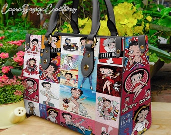 Betty Boop Vintage Leather Handbag, Betty Boop Leather Shoulder Bag, Top Handle Bag, Vintage HandBag, Custom Crossbody Bag