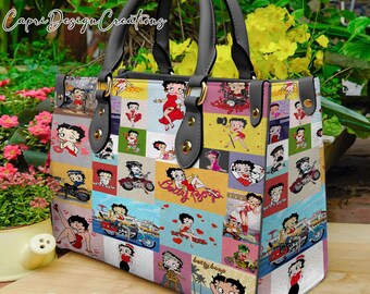 Betty Boop Vintage Leather Handbag, Betty Boop Leather Shoulder Bag, Top Handle Bag, Vintage HandBag, Custom Crossbody Bag