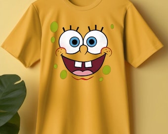 Sponge Cartoon Face Shirt Design – Digital Download | Fun Kids Shirt PNG | Cute Yellow Character Print | DIY T-Shirt Design