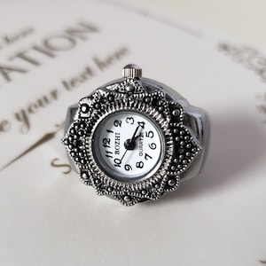 Antique Ring Watch Vintage Sliver Mini Ring Working Clock in