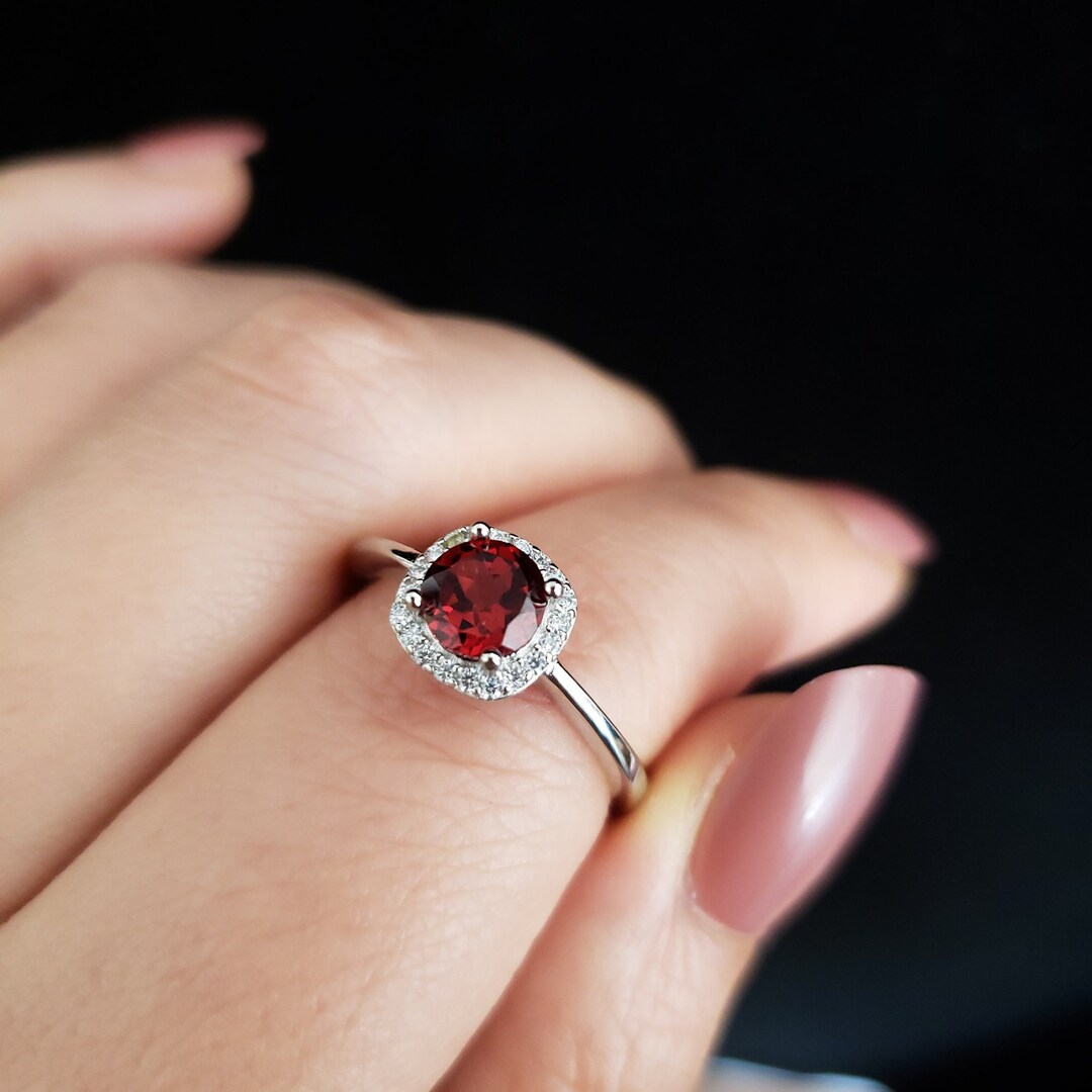 Natural Gemstone Rings Sterling Silver Square Ring Garnet - Etsy