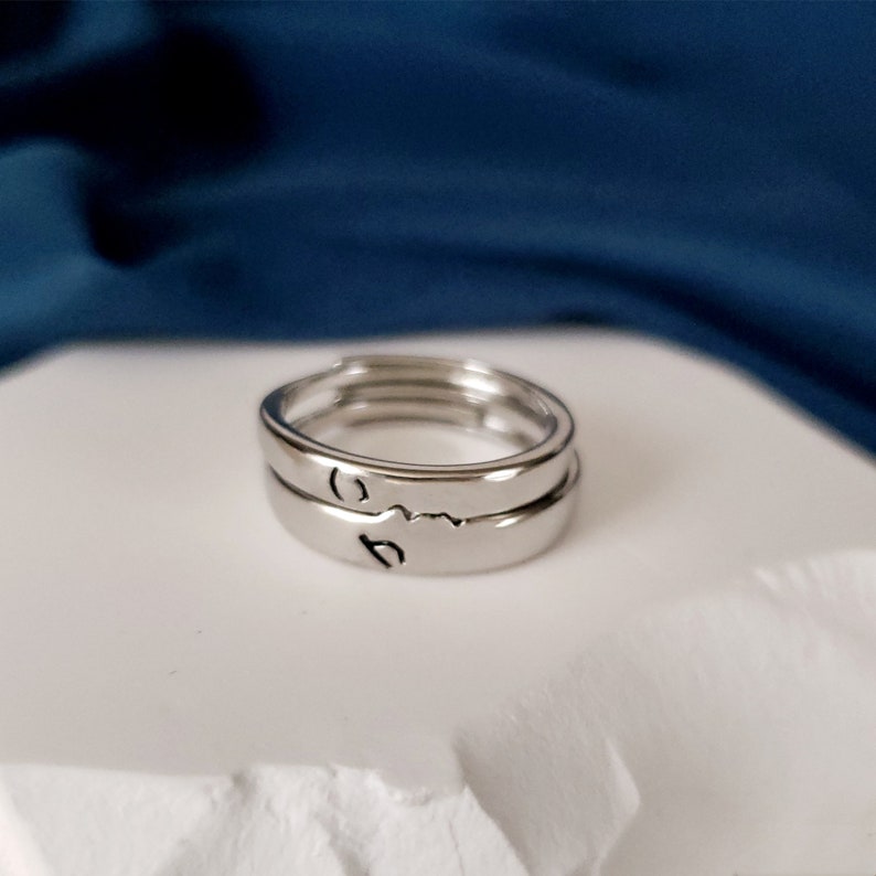 Kissing Ring Set Matching Couple Rings Set Adjustable Silver Etsy