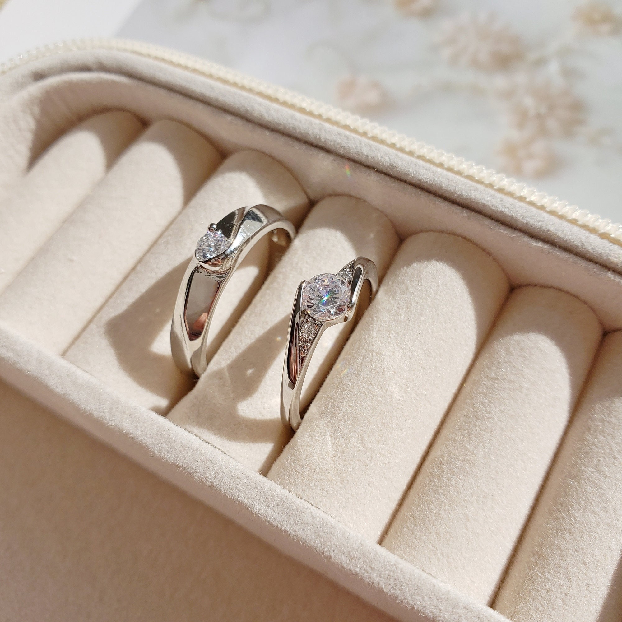 Matching Couple Ring Minimal 925 Sterling Silver Gemstone