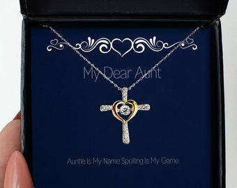 Useful Aunt Gifts, Auntie Is My Name Spoiling Is My Game, Aunt Cross Dancing Necklace From