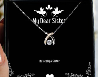 Sarcastic Sister Gifts, Basically A Sister, Fun Wishbone Dancing Necklace For Sisters From Sister