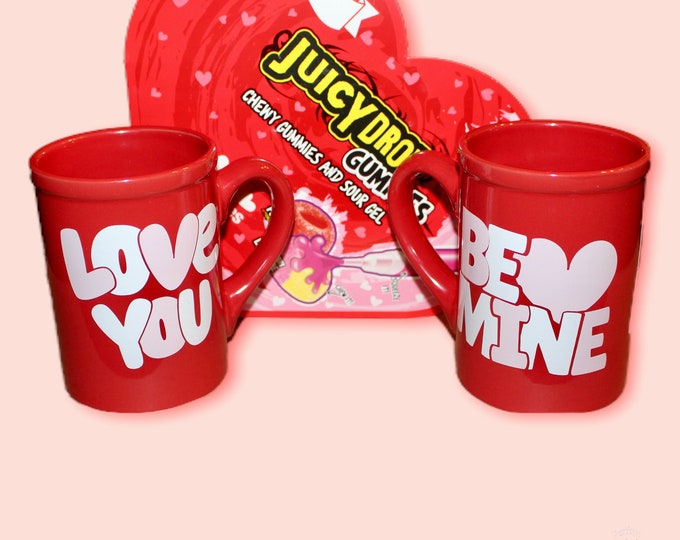 Valentine’s Day gifts FOR HIM~ Gummy Candy and MUG Gift set~ Personalized gift mugs~ Juicy drop candy ~ Love you ~Be mine ~Quality 12oz cups