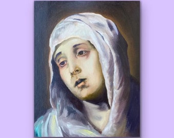 Mother Mary Painting, 11 x 14” original signed oil painting on canvas panel