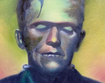 Frankenstein Art Print from original oil painting, Fine Art, Wall Art, Home Decor, Office Decor, Original Art, Framed art, horror art