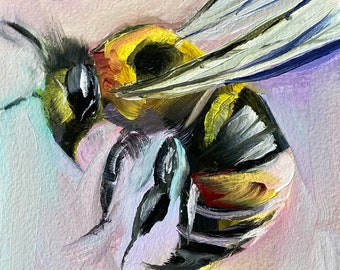 Bee Art Print, 12X12 inches, made from my original oil painting, Wall Art, Home Decor, Bumblebee art