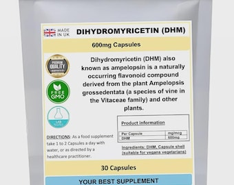 ジヒドロミリセチン（dhm）カプセル 600mg、純粋で本物のホベニア・ダルシス（98%dhm）