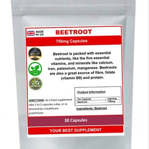 Beetroot Capsules 750mg Capsules 100% Natural Source of Vitamins
