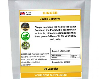 Capsule di radice di zenzero 750 mg 100% pure (integratore ad alta concentrazione)