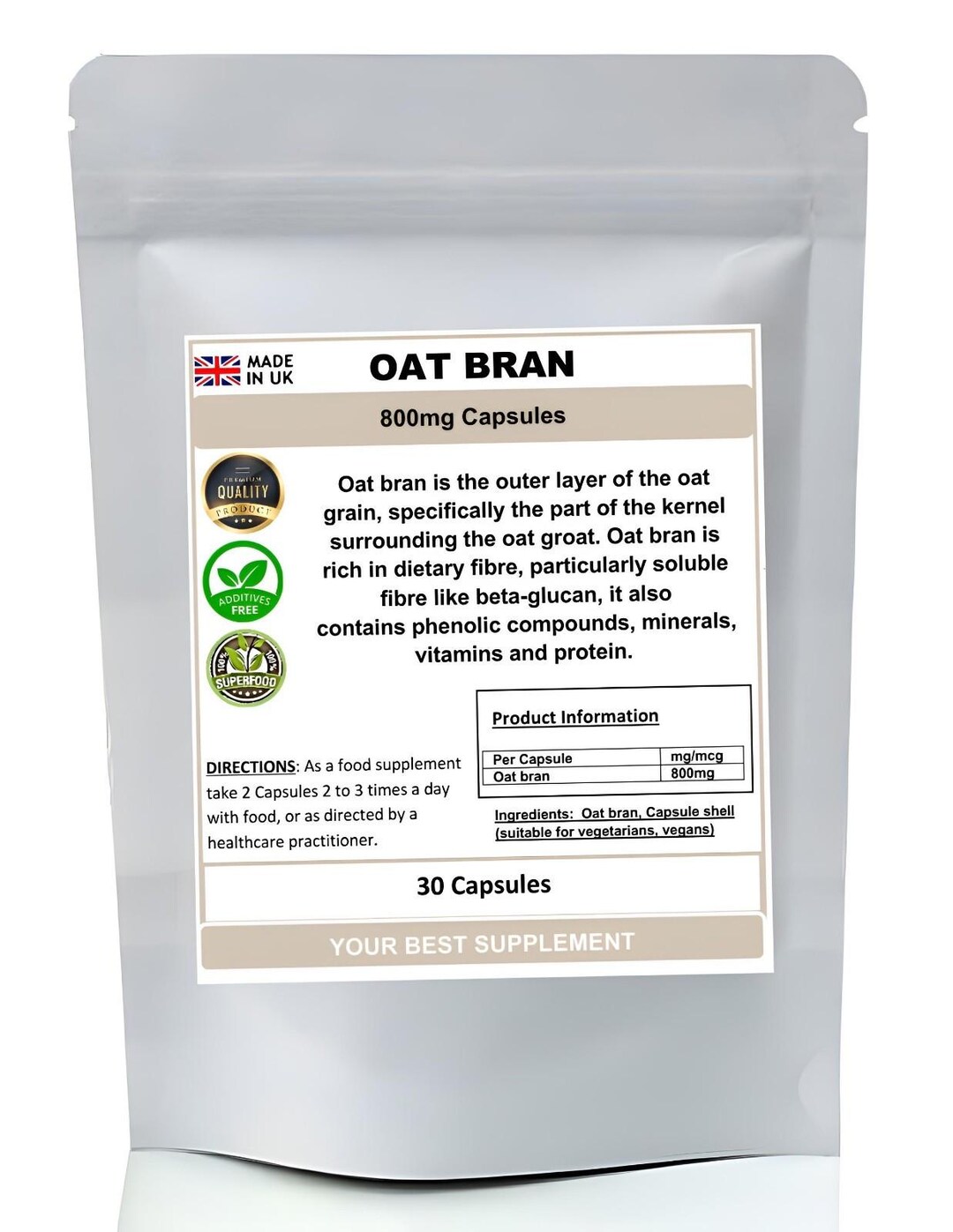 Oatbran Capsules 800mg 100% Natural Super-food,detox, Soluble Fiber - Etsy