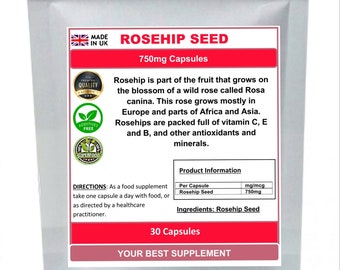 Capsule di semi di rosa canina 750 mg 100% pure (senza additivi, senza riempitivi) ad alta resistenza