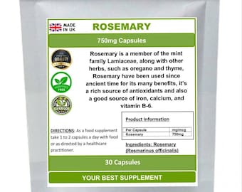 Rosemary capsules 750mg 100% natural pure no additives (high strength)