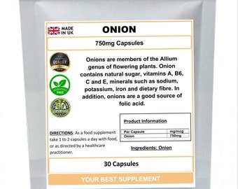 Onion Capsules 750mg 100% Natural Quercetin,Allium Antioxidant (No Additives )
