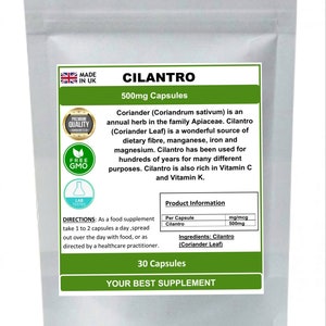 Koriander (korianderblad) 500 mg capsules (geen vulstoffen, geen toevoegingen) 100% natuurlijk