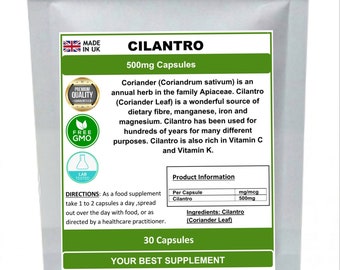 Cápsulas de Coentro (Folha de Coriandro) 500mg (Sem excipientes, sem aditivos) 100% natural