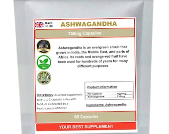 Capsule di radice di Ashwaganda 750 mg 100% puro superfood