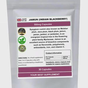 ジャムンカプセル500mg、インディアンブラックベリー、ブラックプラム、ジャワプラム、シジギウムクミニ