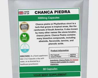 Cápsulas de Chanca Piedra 5000mg, extrato 10:1 (alta potência), puro, sem aditivos.