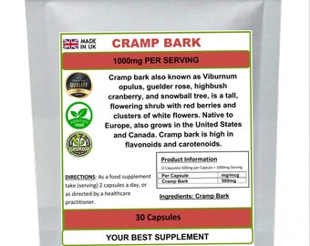 Cramp Bark Capsules 1000mg 100% natural pure no additives (Viburnum Opulus)
