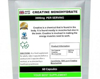 CREATINE MONOHYDRATE CAPSULES 3000mg pure premium quality (high absorbent)