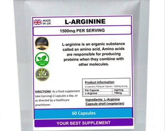 L-Arginin Kapseln 1500 mg pro Portion rein, keine Zusätze, keine Füllstoffe