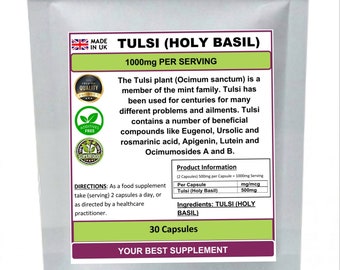 Cápsulas de Tulsi (Manjericão Sagrado) 1000mg 100% Natural Puro Sem Aditivos Ácido Ursólico